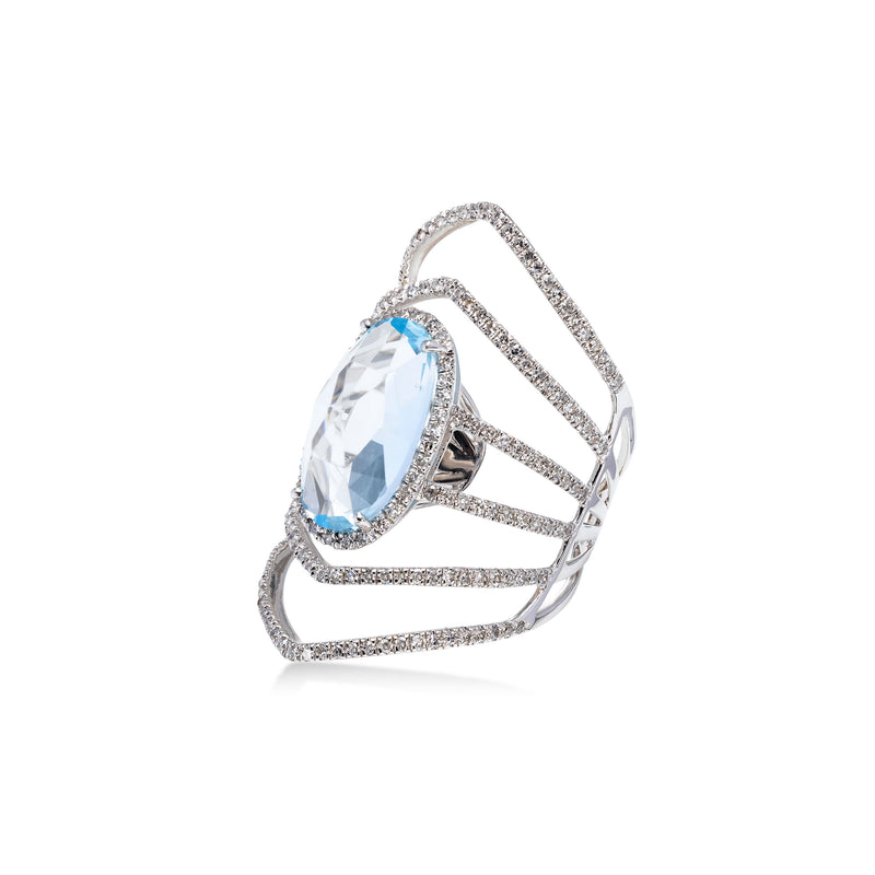Blue Topaz and Diamond Statement Ring, 14K White Gold