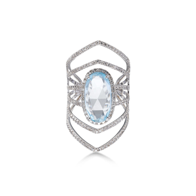 Blue Topaz and Diamond Statement Ring, 14K White Gold