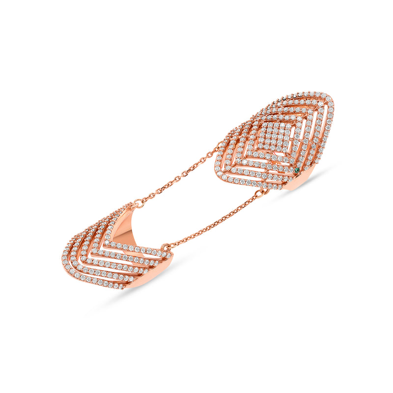 Two Piece Diamond Glamour Ring with Emerald Accent, 14K Rose Gold