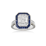 Rectangular Sapphire and Diamond Ring, 18K White Gold