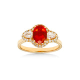 Mexican Fire Opal Ring with Diamonds, 18K Yellow Gold