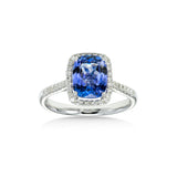 Rectangular Tanzanite and Diamond Halo Ring, 18K White Gold