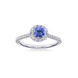 Round Tanzanite and Diamond Halo Ring, 14K White Gold