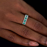 Emerald and Diamond Channel Set Ring, 14K White Gold