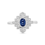 Deco Style Sapphire and Diamond Band, 14K White Gold
