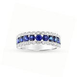 Round Blue Sapphire and Diamond Ring, 14K White Gold