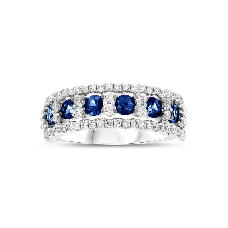 Six Sapphires and Diamond Band, 14K White Gold