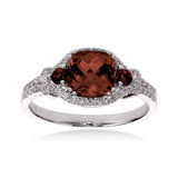 Cushion Shaped Garnet and Diamond Ring, 14K White Gold