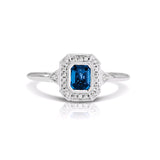 Rectangular Sapphire and Diamond Ring, 14K White Gold