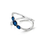 Open Design Blue Sapphire and Diamond Ring, 14K White Gold