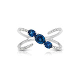 Open Design Blue Sapphire and Diamond Ring, 14K White Gold