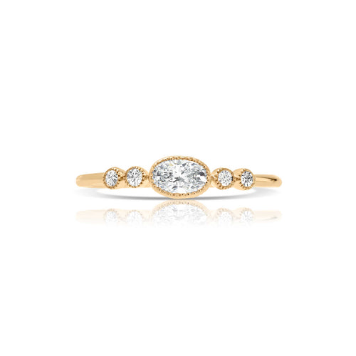 Bezel Set White Topaz and Diamond Ring, 14K Yellow Gold