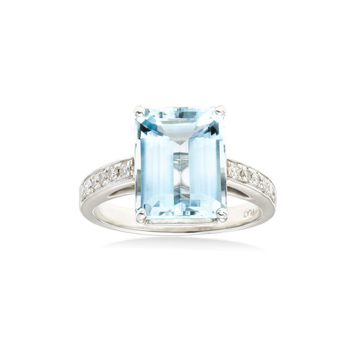 Aquamarine Emerald Cut Ring with Diamonds, Platinum