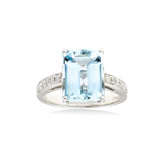 Aquamarine Emerald Cut Ring with Diamonds, Platinum