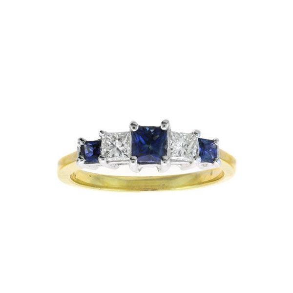 Five Stone Sapphire and Diamond Ring, 14 Karat Gold