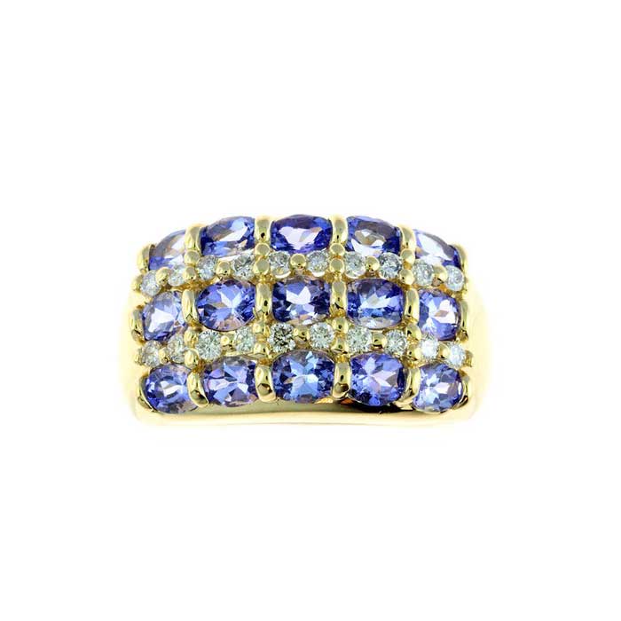 Bold Tanzanite and Diamond Ring, 14K Yellow Gold