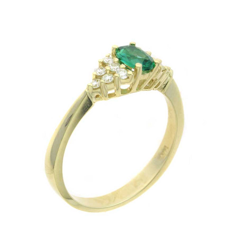 Oval Emerald and Diamond Ring, 14K Yellow Gold