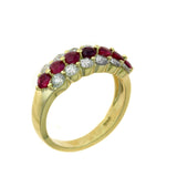 Three Row Ruby and Diamond Ring, 14K Yellow Gold