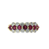 Three Row Ruby and Diamond Ring, 14K Yellow Gold