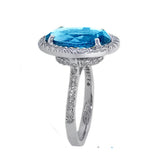 Large Oval Blue Topaz and Diamond Ring, 14K White Gold