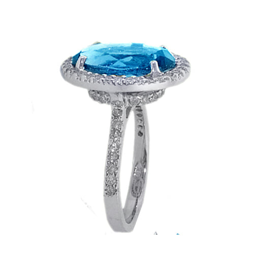 Large Oval Blue Topaz and Diamond Ring, 14K White Gold