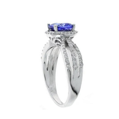 Tanzanite Cushion Cut with Diamonds Ring, 14K White Gold