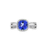 Tanzanite Cushion Cut with Diamonds Ring, 14K White Gold