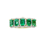 Five Stone Emerald and Diamond Ring, 14K Yellow Gold