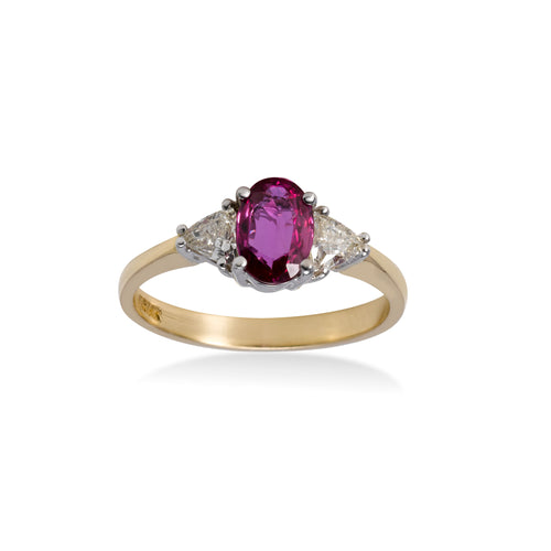 Three Stone Ruby and Diamond Ring, 14 Karat Gold