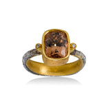 Bezel Set Mocha Zircon Ring, 22K Yellow Gold and Sterling Silver