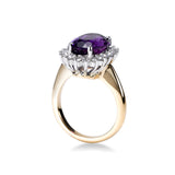 Oval Amethyst and Diamond Halo Ring, 14K Yellow Gold