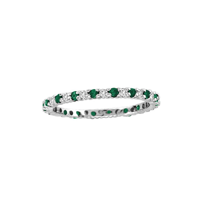 Emerald and Diamond Eternity Band, 14K White Gold