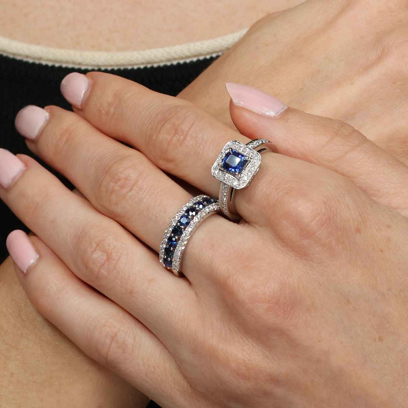 Blue Sapphire and Diamond Ring, 14K White Gold