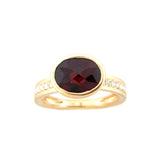Bezel Set Garnet and Diamond Ring, 14K Yellow Gold