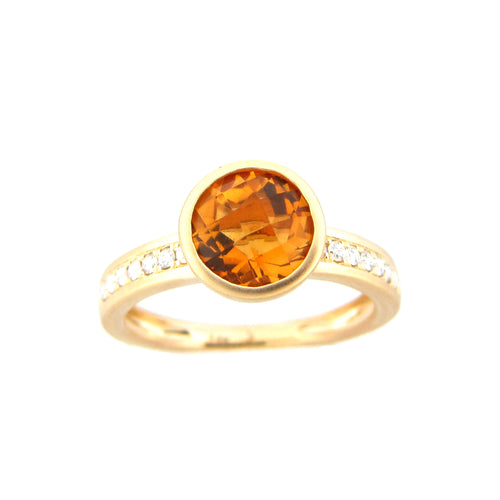 Bezel Set Citrine and Diamond Ring, 14K Yellow Gold