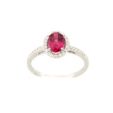 Pink Tourmaline and Diamond Halo Ring, 14K White Gold