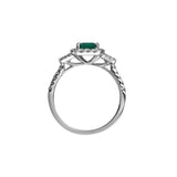 Deco Style Emerald and Diamond Ring, 18K White Gold