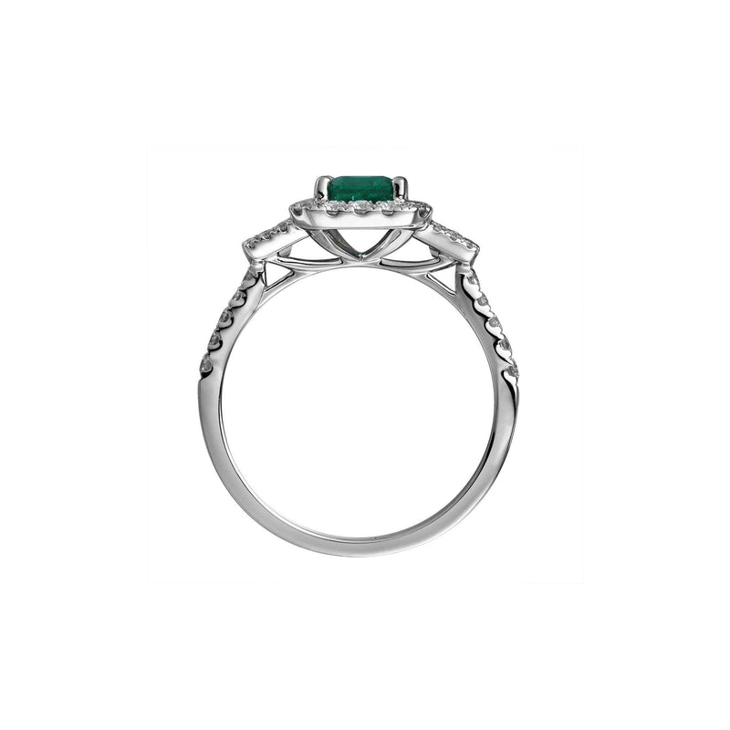 Deco Style Emerald and Diamond Ring, 18K White Gold