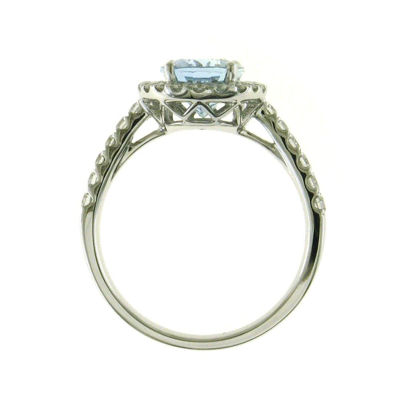 Oval Aquamarine and Diamond Halo Ring, 18K White Gold