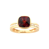 Cushion Shape Garnet and Diamond Ring, 14K Yellow Gold