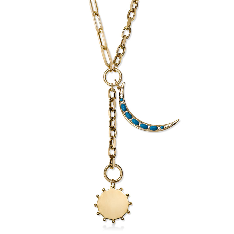 Turquoise New Moon Charm, 14K Yellow Gold