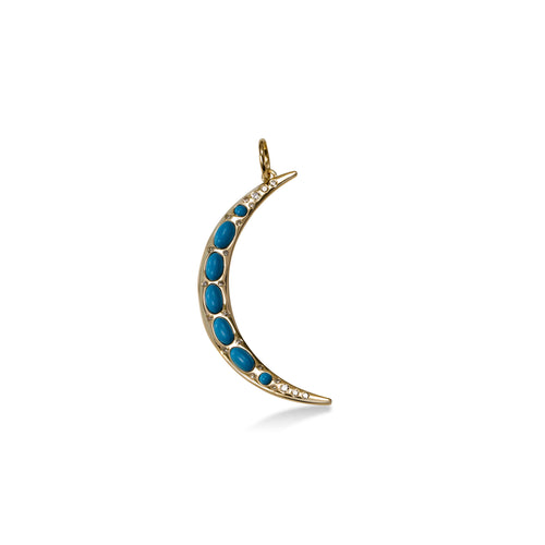 Turquoise New Moon Charm, 14K Yellow Gold