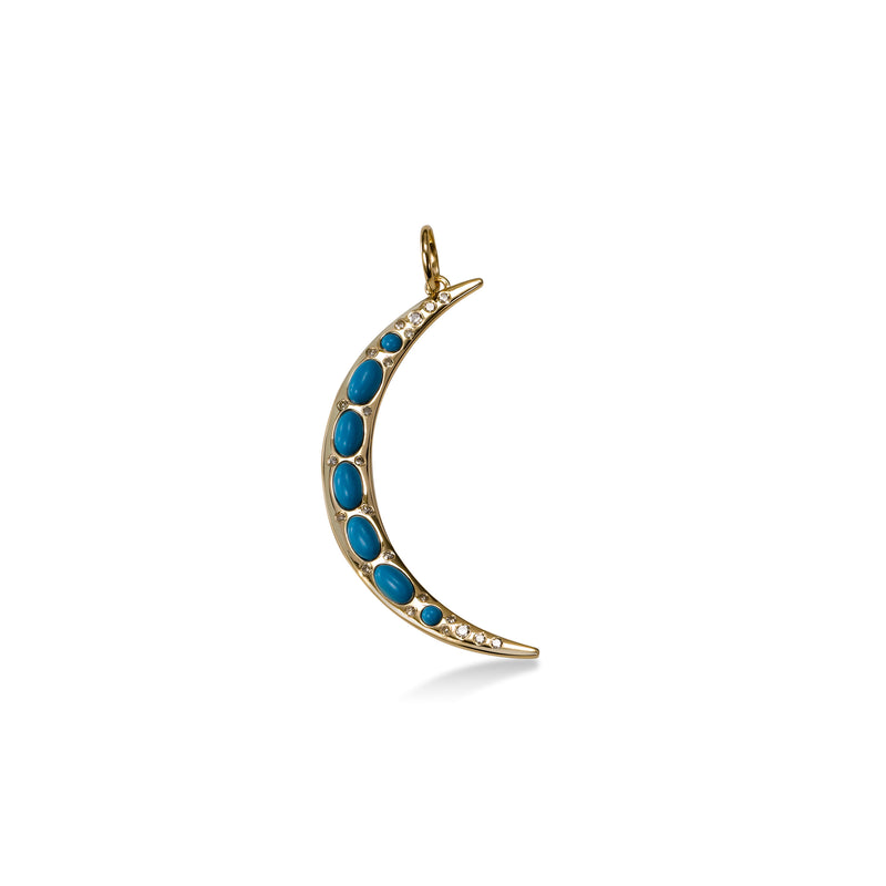 Turquoise New Moon Charm, 14K Yellow Gold