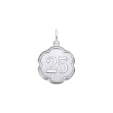 Number Twenty Five Scalloped Charm, Sterling Silver