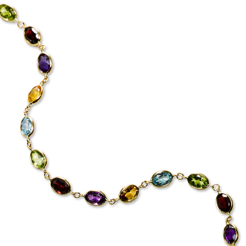 Bezel Set Multi Color Gemstone Bracelet, 14K Yellow Gold
