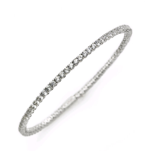 White Sapphire Cuff Style Bangle Bracelet, 18K White Gold