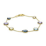 Multi Color Gemstone Flexible Bracelet, 14K Yellow Gold