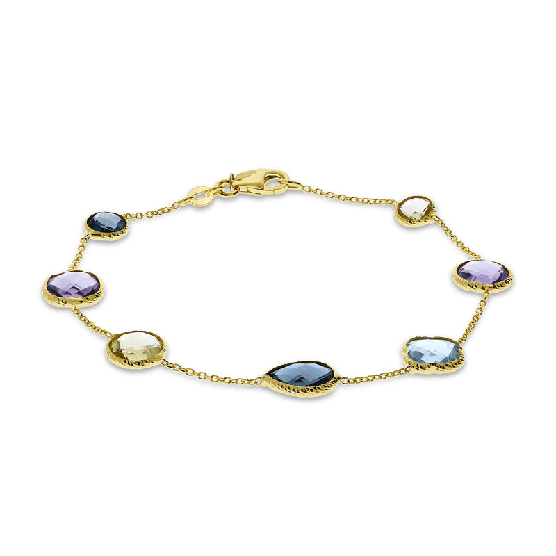 Multi Color Gemstone Flexible Bracelet, 14K Yellow Gold