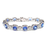 Cushion Shape Tanzanite and Diamond Bracelet, 14K White Gold
