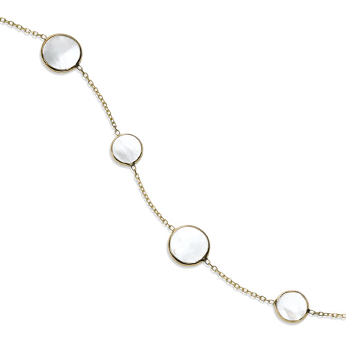 Bezel Set Mother of Pearl Station Bracelet, 14K Yellow Gold